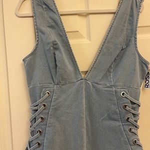 C'est Toi Denim Bodysuit Jumpsuit NEW Size Large